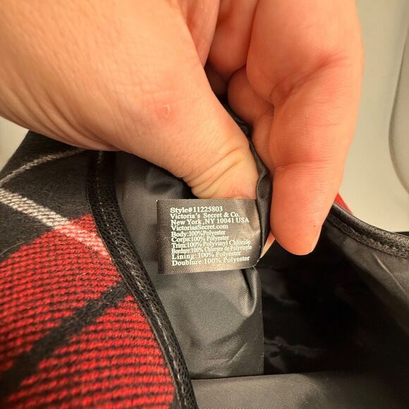 Victoria’s Secret Argyle Plaid Red Black Shopper Tote Bag VS Logo 15×11×5 - Picture 9 of 14